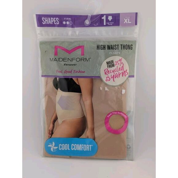 Maidenform Flexees XL High Waist Thong Firm FLS079 Cool Comfort Beige Nude - Picture 1 of 2